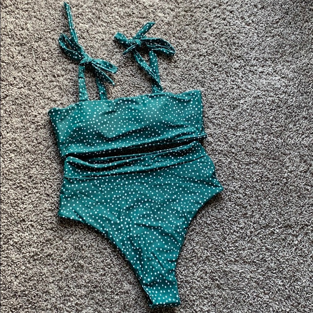 Green polka dot bikini